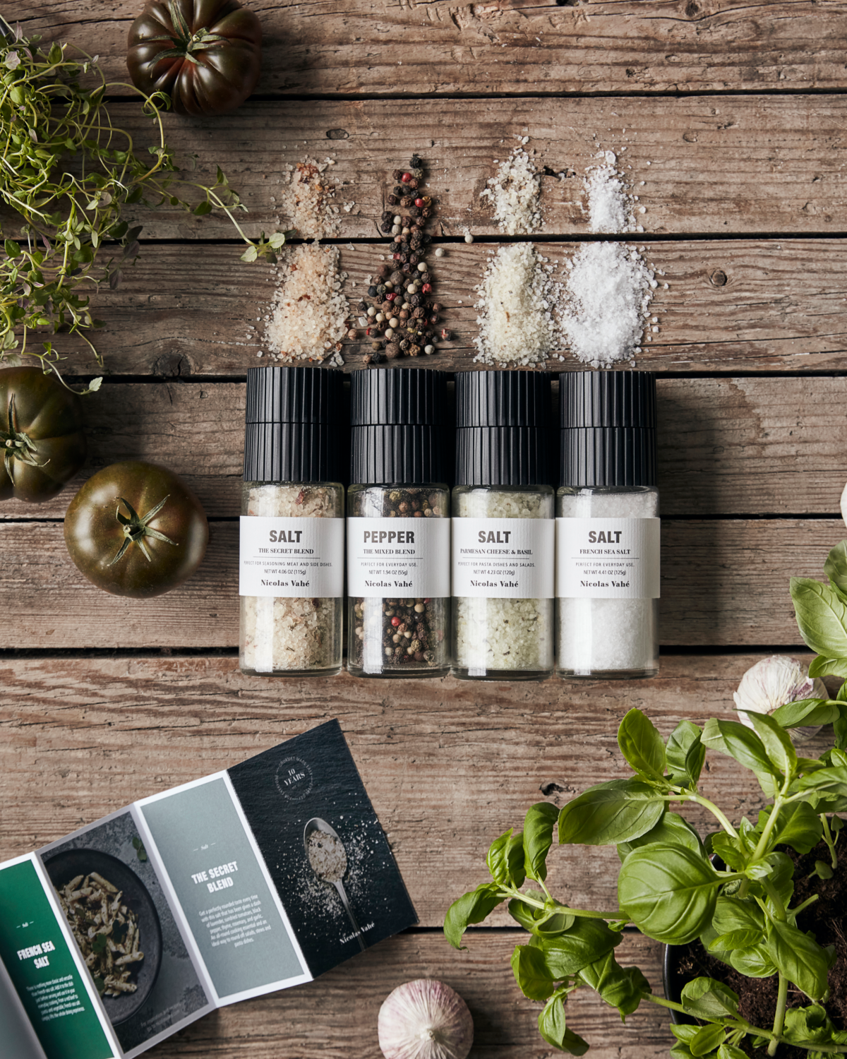 Geschenkbox "Favorite Collection" von Nicolas Vahé - Bestehend aus drei Salzmühlen und einer Pfeffermühle im Miniformat