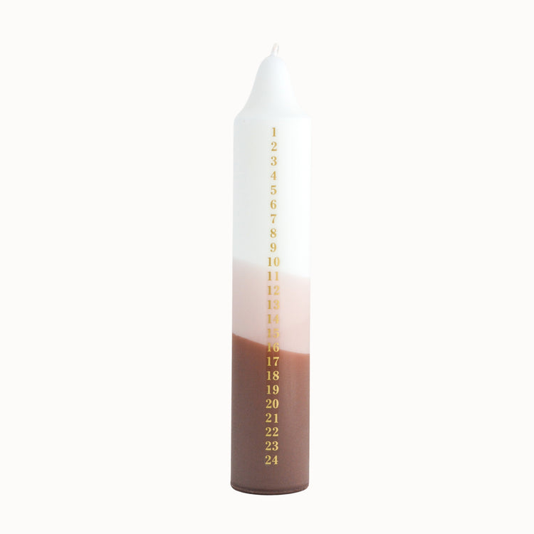 Adventskerze weiß, beige, braun