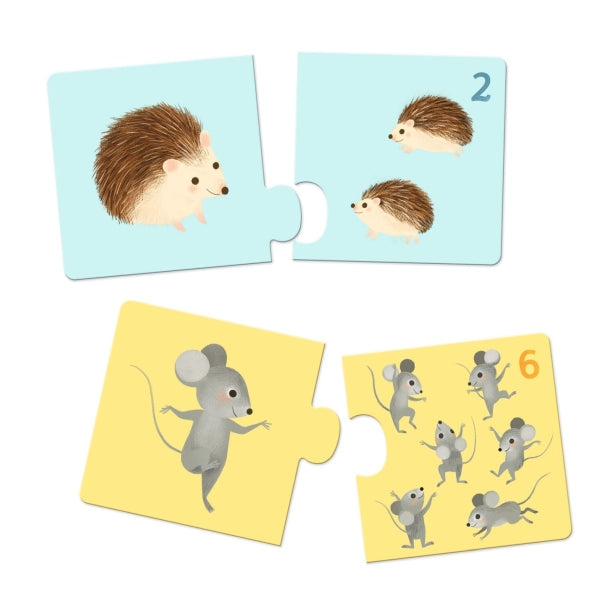 Duo-Puzzle "Tierbabys" von Djeco - Lernspiel bei dem das Elterntier seinem Baby zuordnet werden muss.