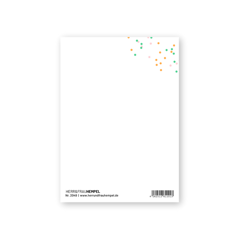 Postkarte "Tutto Kompletti Konfetti" von Herr & Frau Hempel -Rückseite blanko mit Konfetti Details.