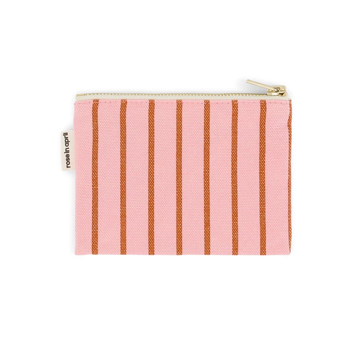 Tasche "Marie" mit rosa Streifen von Rose in April – stylish & praktisch für Münzen & Schmuck. 100 % Baumwolle, gefertigt in Portugal, OEKO TEX zertifiziert