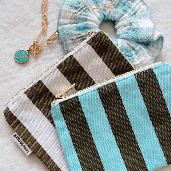 Tasche "Marie" in olive/greige und olive/Aqua in Kombi von Rose in April – stylish & praktisch für Münzen & Schmuck.