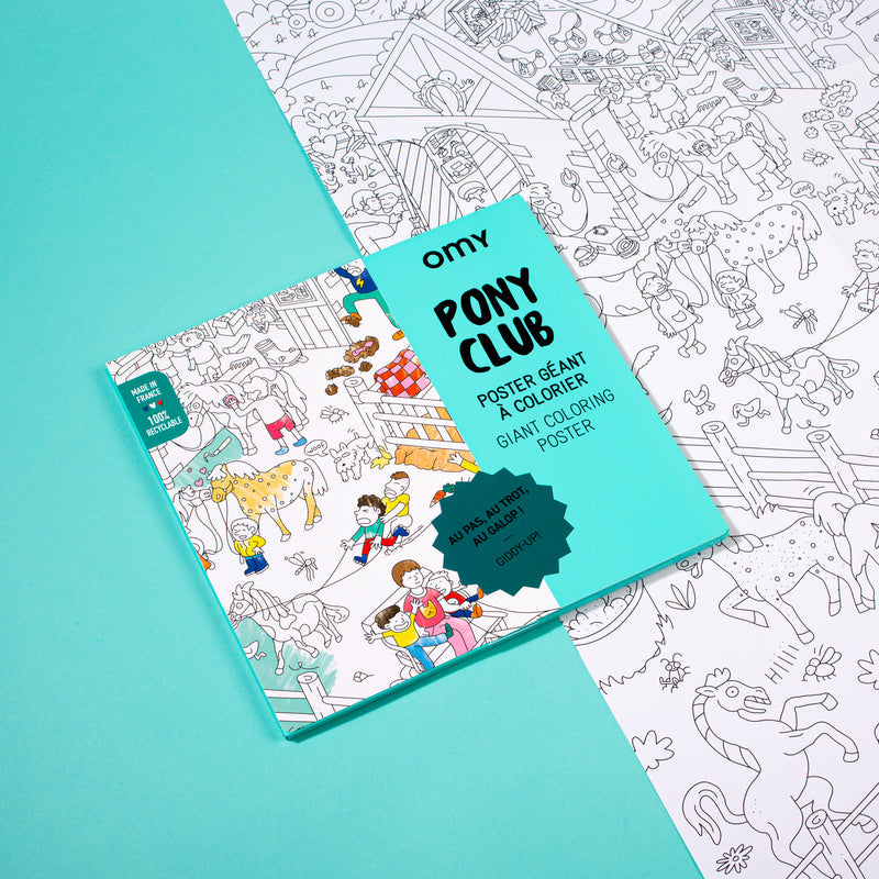 XXL ausmalposter "Pony Club" von OMY - Produktabbildung Poster und Verpackung