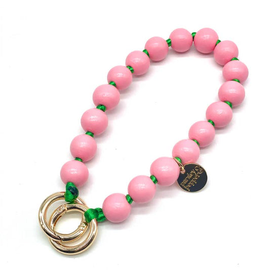 Stylische Handykette mit Holzperlen in den sommerlichen Farben rosa & grün. 