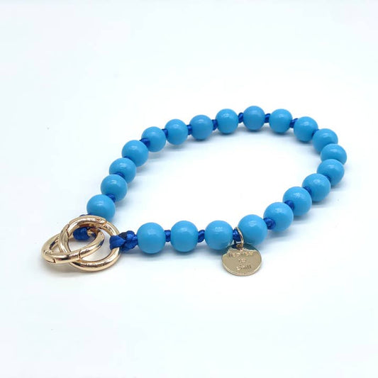 Stylische Handykette mit Holzperlen in zwei Blautönen. 