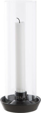 Kerzenständer von Ernst mit schwarzem Sockel aus Steingut und Glaszylinder im skandinavischen Stil.