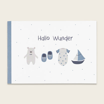 Freundeheft "Hallo Wunder" in blau von Ava & Yves - Softcover. 24 Seiten mit viel Platz für Erinnerungen zur Geburt