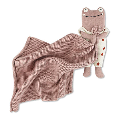 Rosa Kuscheltuch mit Frosch von Ava & Yves - Produktabbildung, aus 100% Bio Baumwolle