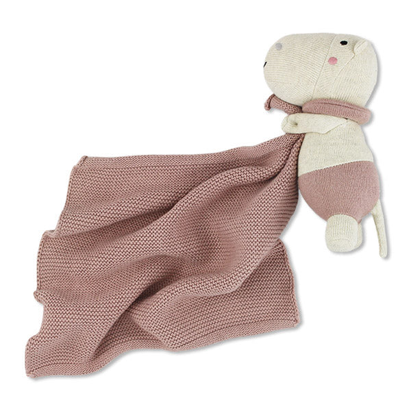 Rosafarbenes Kuscheltuch mit Hippo von Ava&Yves: weicher Feinstrick, Bio Baumwolle.