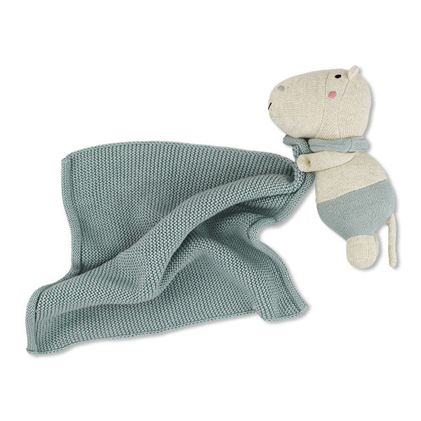 Graublaues Kuscheltuch mit Hippo von Ava & Yves - aus 100% Bio Baumwolle, Produktabbildung
