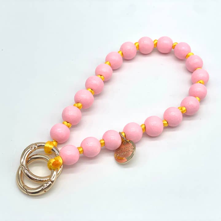Stylische Handykette mit Holzperlen in den sommerlichen Farben gelb & rosa. 