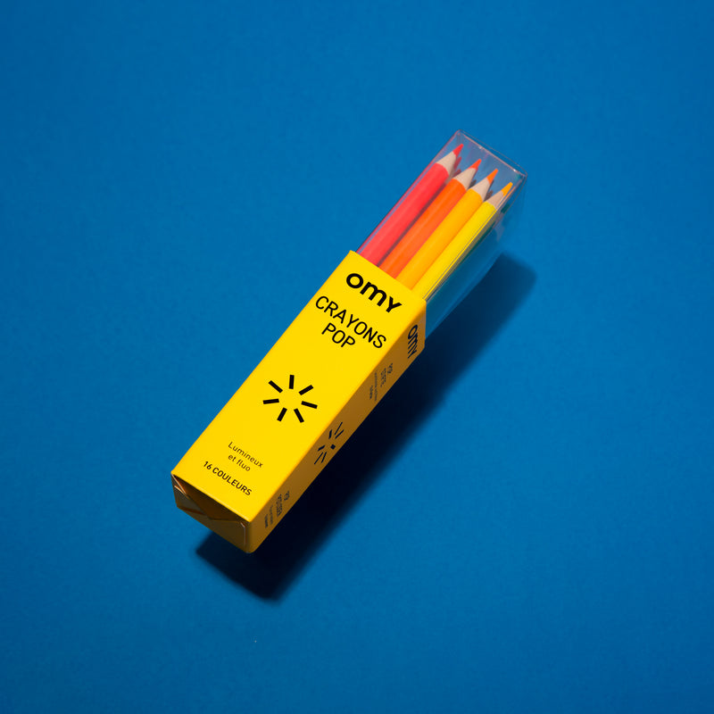 Die Pop Buntstifte von OMY in praktischer Box: 16 intensive Farben. Darunter 10 Neon- und 6 Glanzfarben. 