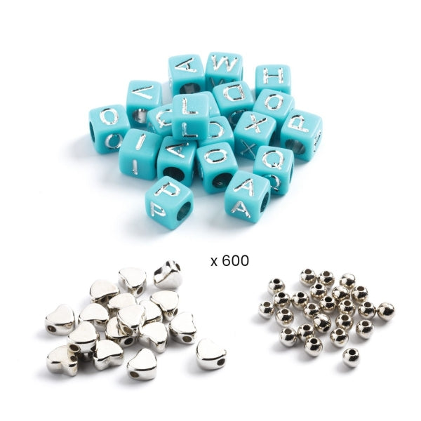 Schmuckset "Silberne Buchstaben" von Djeco - 1000 Perlen für kreativen DIY Schmuck