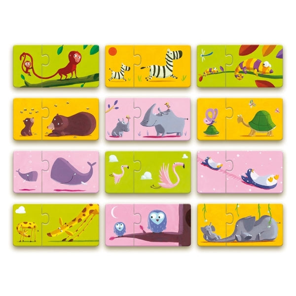 Duo-Puzzle "Mama & Kind" von Djeco: Bestehend aus 12 x 2-teiligen Puzzle