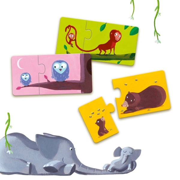 Duo-Puzzle "Mama & Kind" von Djeco: Lernpuzzle für die ganz Kleinen, bei dem das Kind die Mama mit ihrem Baby zusammensetzt. 