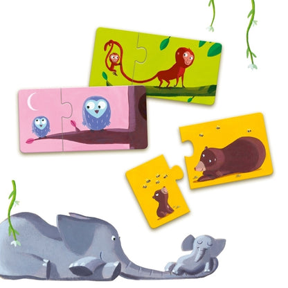 Duo-Puzzle "Mama & Kind" von Djeco: Lernpuzzle für die ganz Kleinen, bei dem das Kind die Mama mit ihrem Baby zusammensetzt. 