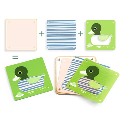 Lernspiel "Animologix" von Djeco - Durchsichtige Karten, die beim Schichten vollständige Tiere bilden.