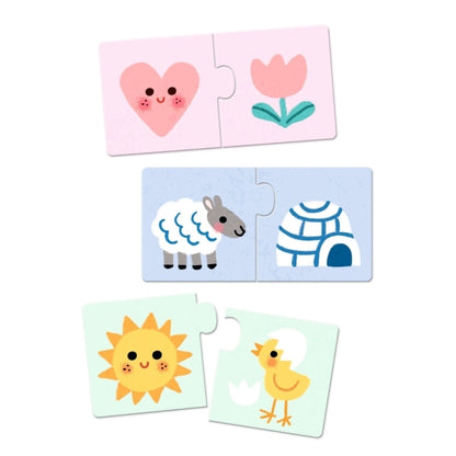 Lernspiel "Farben" von Djeco - Bringe Tiere mit dem Gegenstand in der selben Farbe zusammen. 