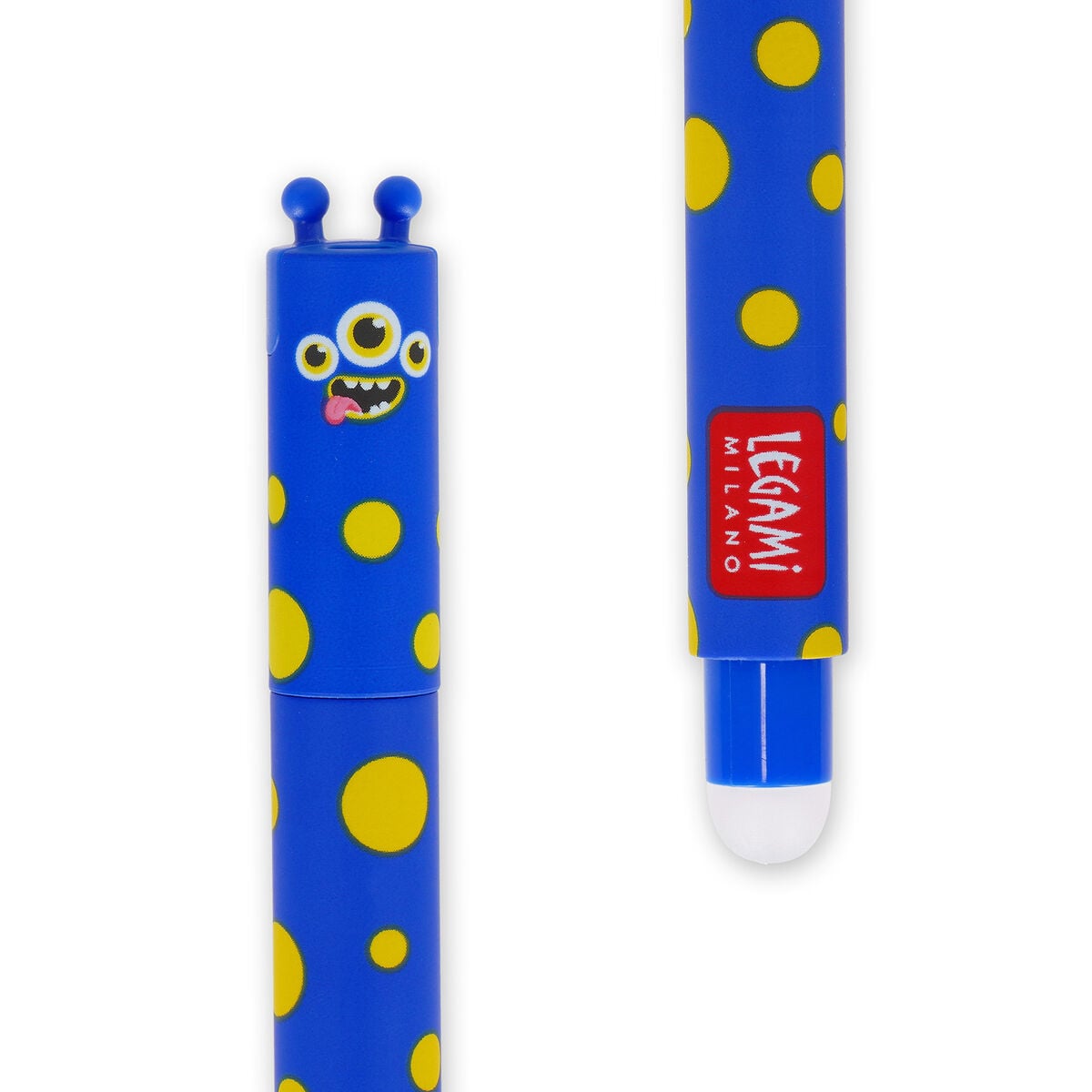Löschbare Gelstift mit Monsterkopf von Legami: Mit blauer Tinte und Radierer. 