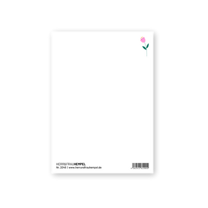 Postkarte "Danke" von Herr & Frau Hempel - Rückseite blanke mit kleiner Blume als Deital an Stelle der Briefmarke