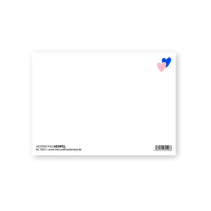 Postkarte "Traumpaar" von Herr & Frau Hempel - Rückseite blanko. Mit süßen Herzchen an Stelle der Briefmarke