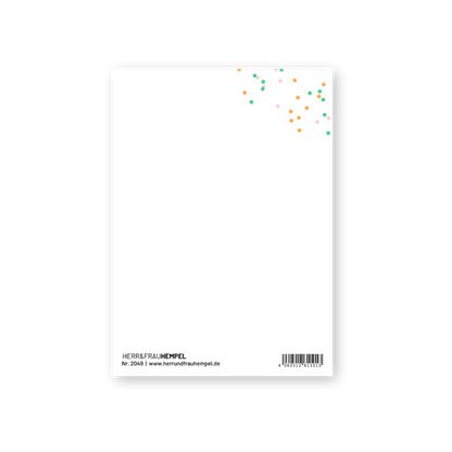 Postkarte "Tutto Kompletti Konfetti" von Herr & Frau Hempel -Rückseite blanko mit Konfetti Details. 