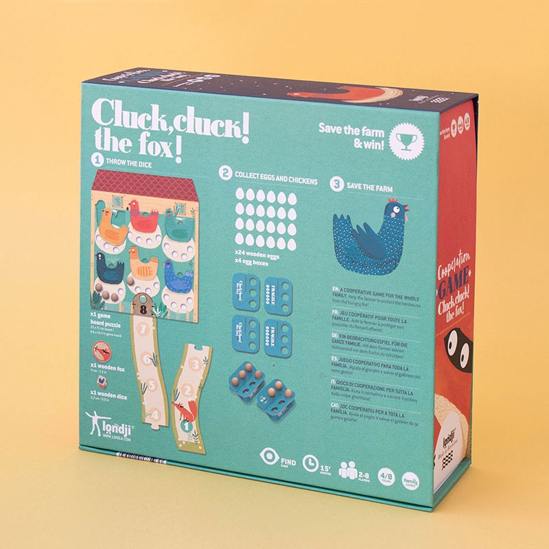 Spiel "Cluck Cluck" von Londji - ein Würfelspiel zum Einstieg  in die Welt der zahlen