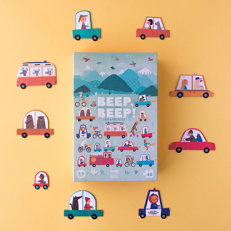 Puzzle "Beep Beep" von Londji - Puzzle mit 48 Teilen und Entdeckungsspiel in einem