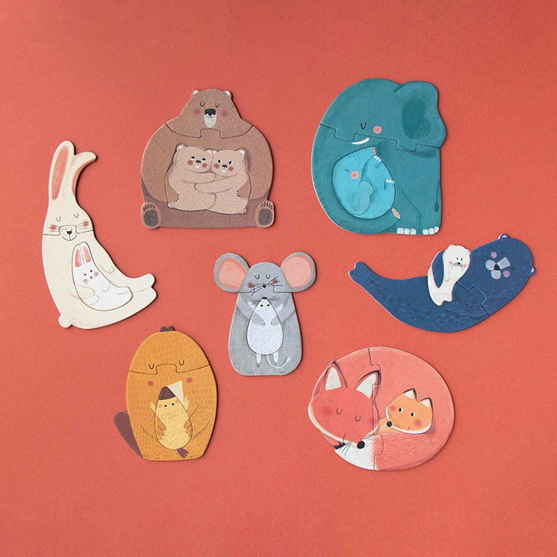 Puzzle "Mama" von Londji -  7 Puzzles à 3 Teile, große Tiere und ihre Babys zum Zuordnen und Spielen.