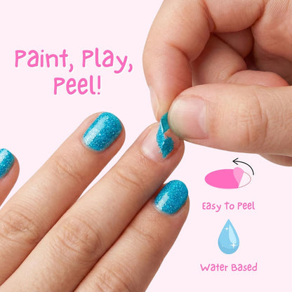 Kindernagellack „Under the Sea“ in glitzerndem Türkis-Blau von Miss Nella. Peel-off Nagellack für Kinder: einfach abziehbar.