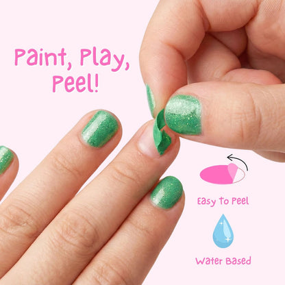 Kindernagellack „Kiss the frog“ im schimmernden Grün von Miss Nella. Peel-off Nagellack für Kinder: einfach abziehbar.