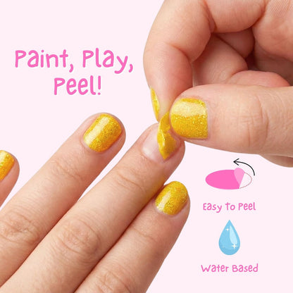 Der Kindernagellack "Honey Twinkles" im sonnigen Gelb. Peel-Off Nagellack: einfach abziehen. 