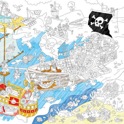 XXL Ausmalposter "Piraten" von OMY- Detailansicht mit teils ausgemalten Elementen
