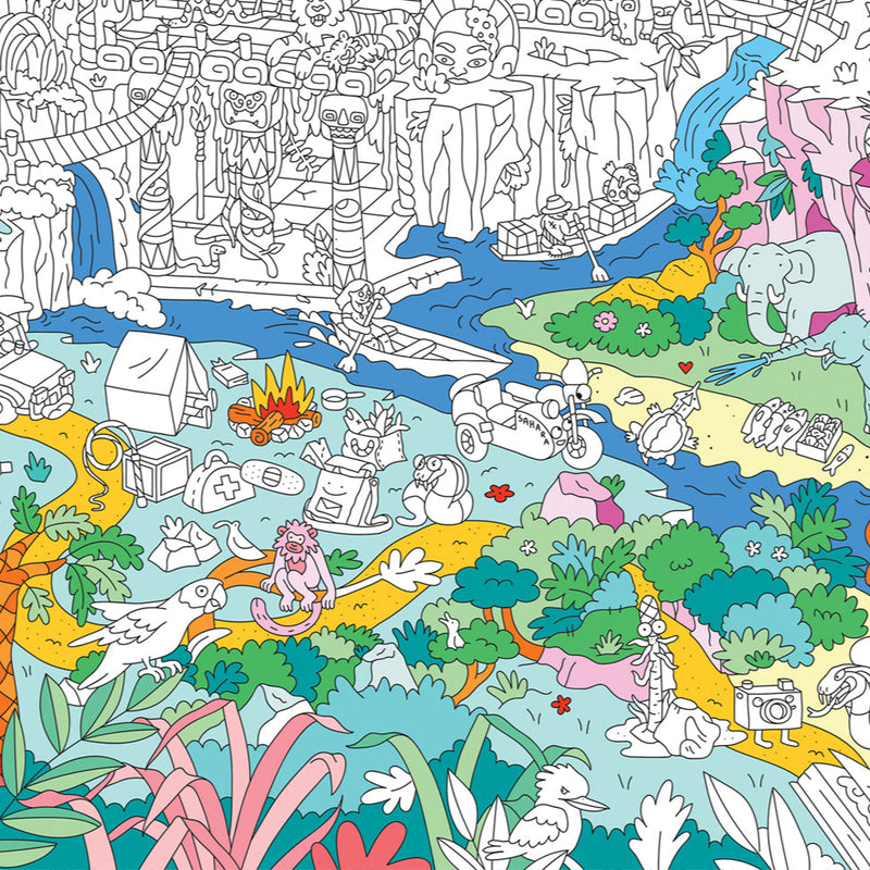 XXL Ausmalspaß "Jungle" von OMY - detailansicht mit teils ausgmalten Elementen