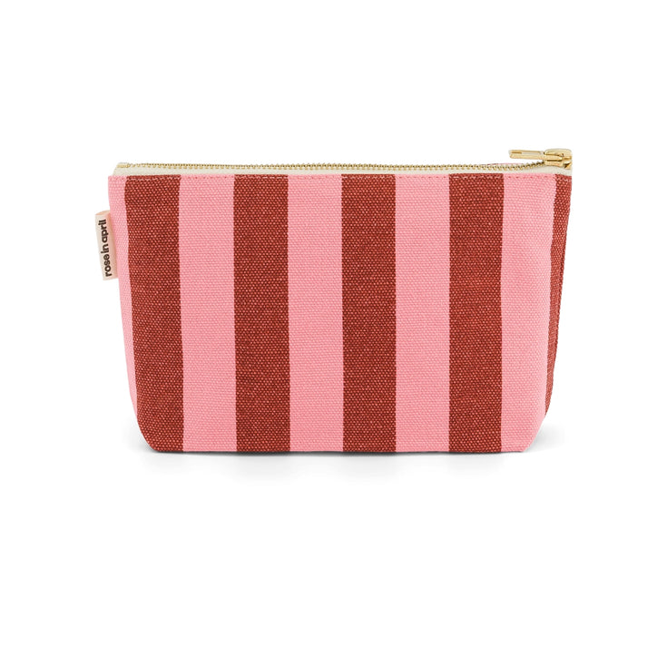 Tasche "Sofia" mit rosa und bordeaux Streifen von Rose in April: 100 % Baumwolle, OEKO-TEX, gefertigt in Portugal.