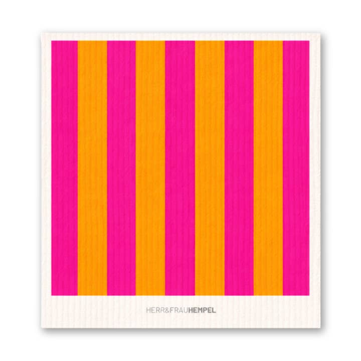 Das Schwammtuch Streifen in pink und orange von Herr & Frau Hempel ist ein nachhaltiger Alltagshelfer mit gute Laune Effekt. 