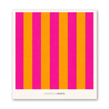 Das Schwammtuch Streifen in pink und orange von Herr & Frau Hempel ist ein nachhaltiger Alltagshelfer mit gute Laune Effekt. 
