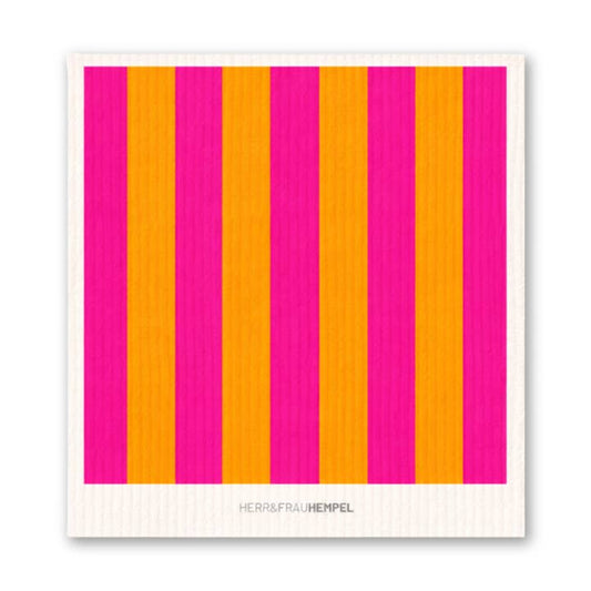 Das Schwammtuch Streifen in pink und orange von Herr & Frau Hempel ist ein nachhaltiger Alltagshelfer mit gute Laune Effekt. 