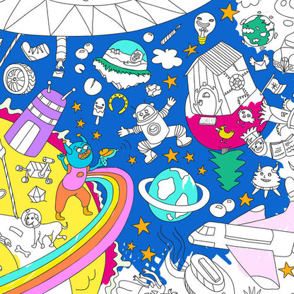 XXL Ausmalposter Cosmos von OMY- Detailansicht mit ausgemalten Elementen