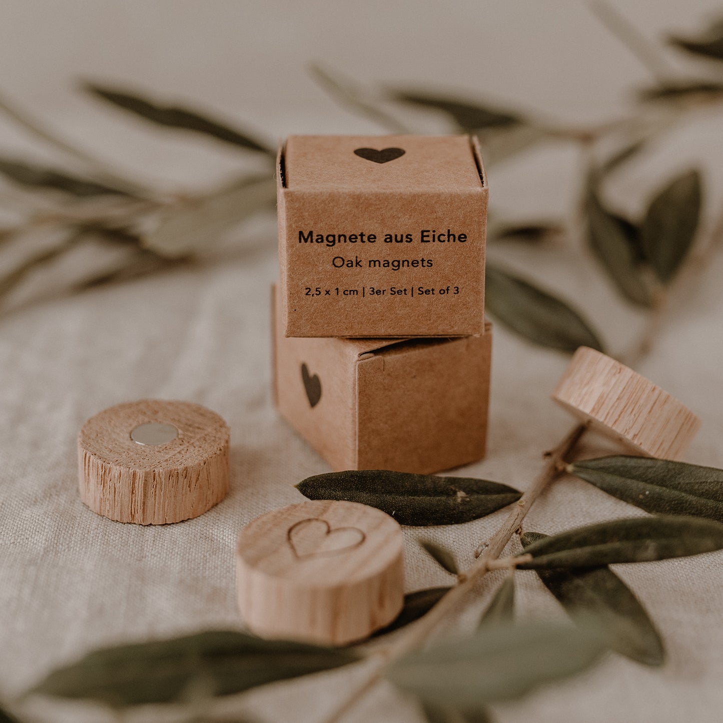 Holzmagnete Herz im 3er Set – mit Geschenkverpackung, kleine Aufmerksamkeit