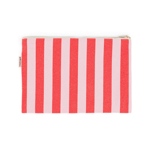 Clutch "Lili" mit rosa und roten Streifen von Rose in April  - 100 % Baumwolle, OEKO-TEX, hergestellt in Portugal.