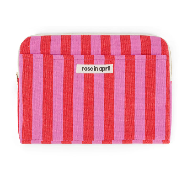 Die perfekte Laptophülle von Rose in April mit roten und pinken Streifen: Innen ausreichend gepolstert: 100 % Baumwolle,  OEKO-TEX zertifiziert, geeignet für Laptops mit 13"  &14"
