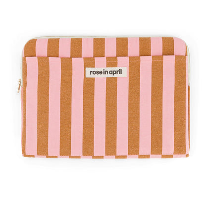 Laptophülle von Rose in April in rosa und karamellfarbenden Streifen: 100 % Baumwolle,  OEKO-TEX zertifiziert, für Laptop mit 13" & 14"