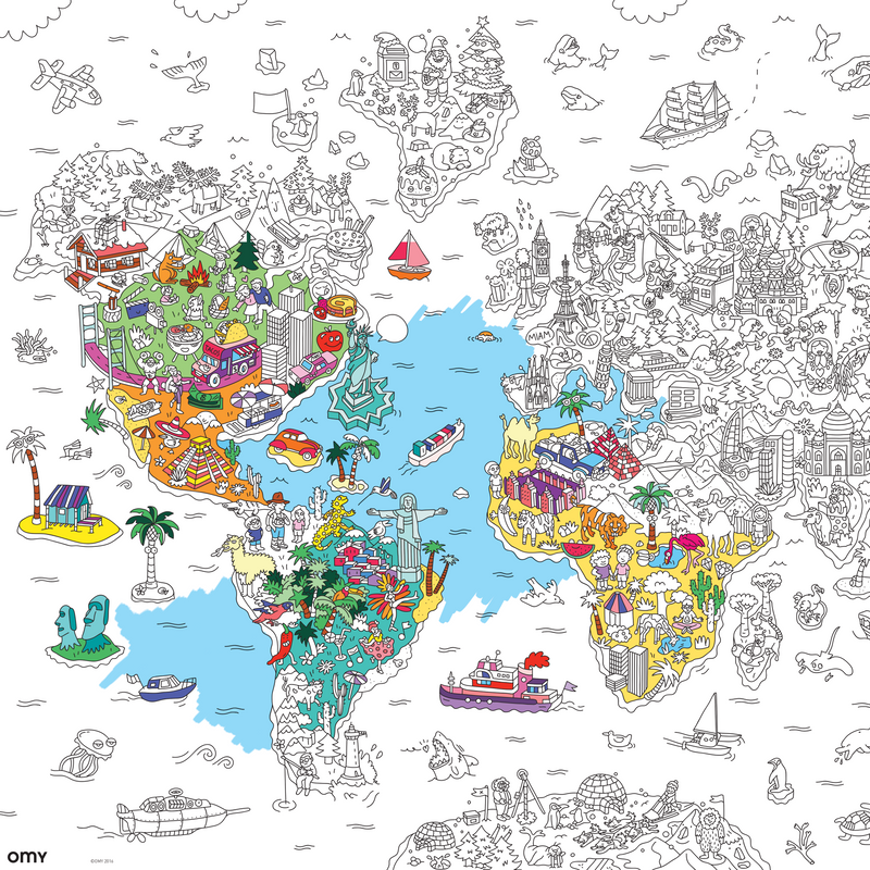 XXL Ausmalposter "Atlas" von OMY - Detailansicht mit teilweise ausgemalten Elementen
