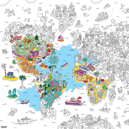 XXL Ausmalposter "Atlas" von OMY - Detailansicht mit teilweise ausgemalten Elementen
