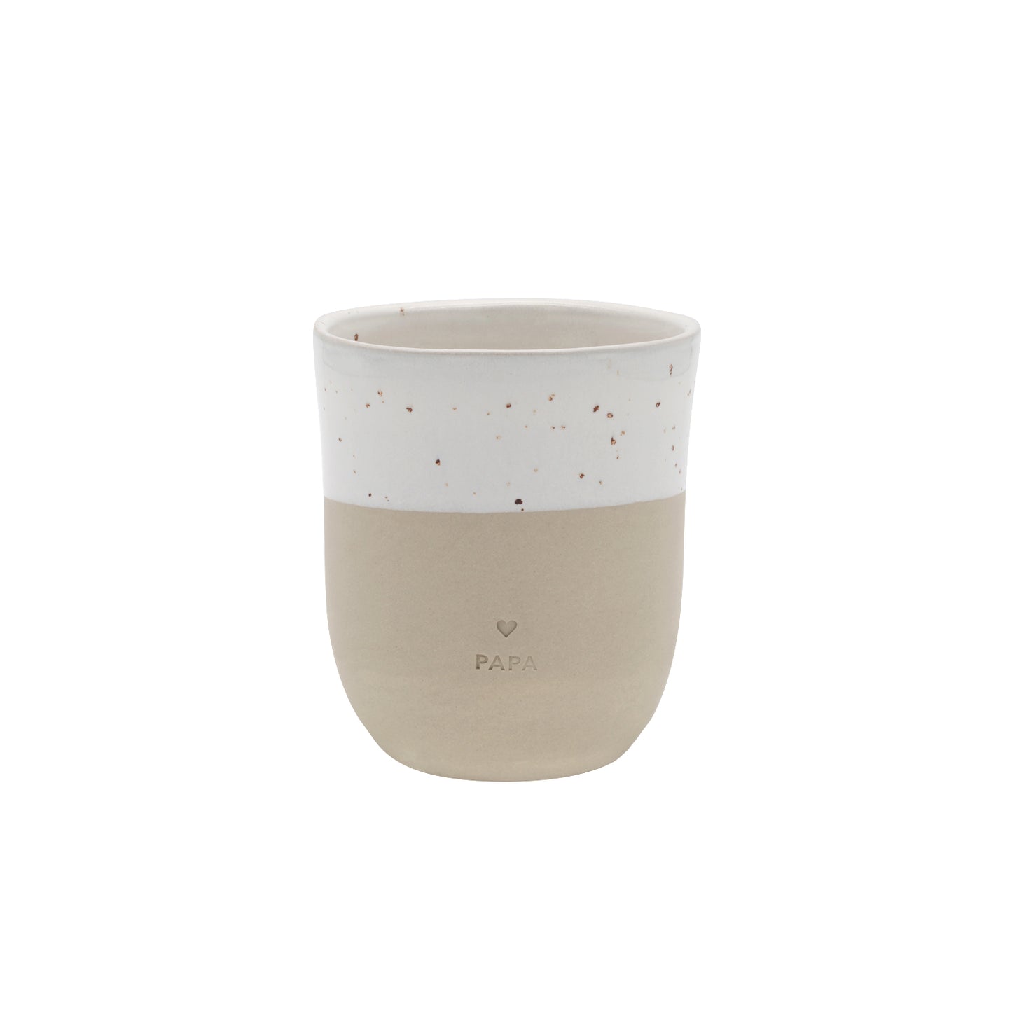 Becher Papa von Eulenschnitt – handgemachter Steingutbecher mit Schriftzug Papa