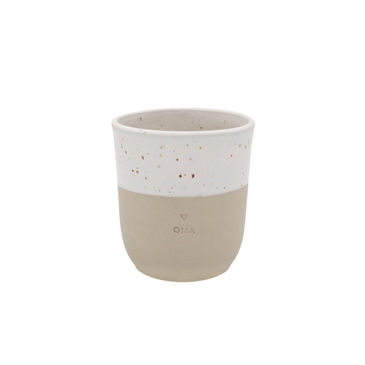 Becher Oma von Eulenschnitt – handgemachter Steingutbecher mit Schriftzug Om