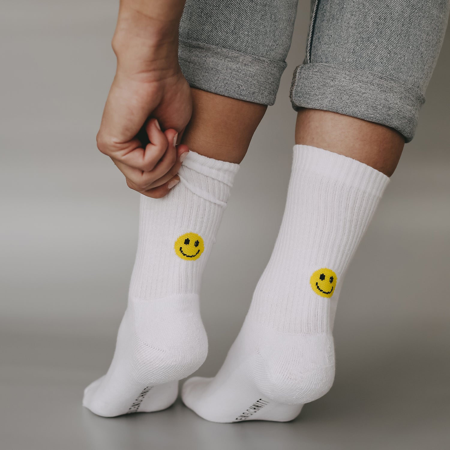 Socken Weiß Smiley Gelb von Eulenschnitt – ideale Passform