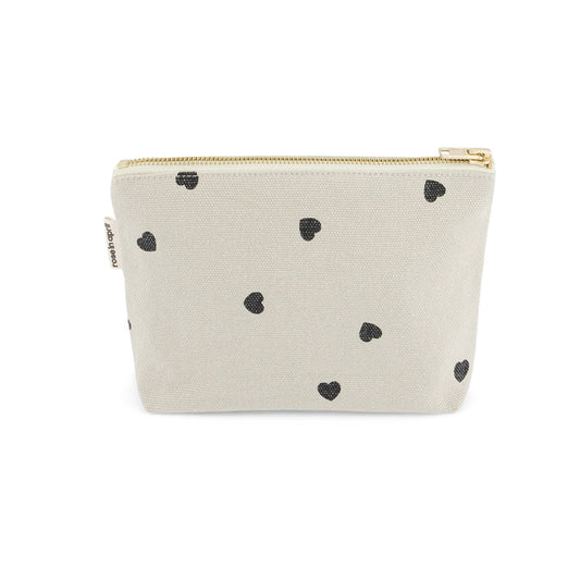 Tasche "Sofia" in natur mit Herzen von Rose in April -  100 % Baumwolle, OEKO-TEX, gefertigt in Portugal.