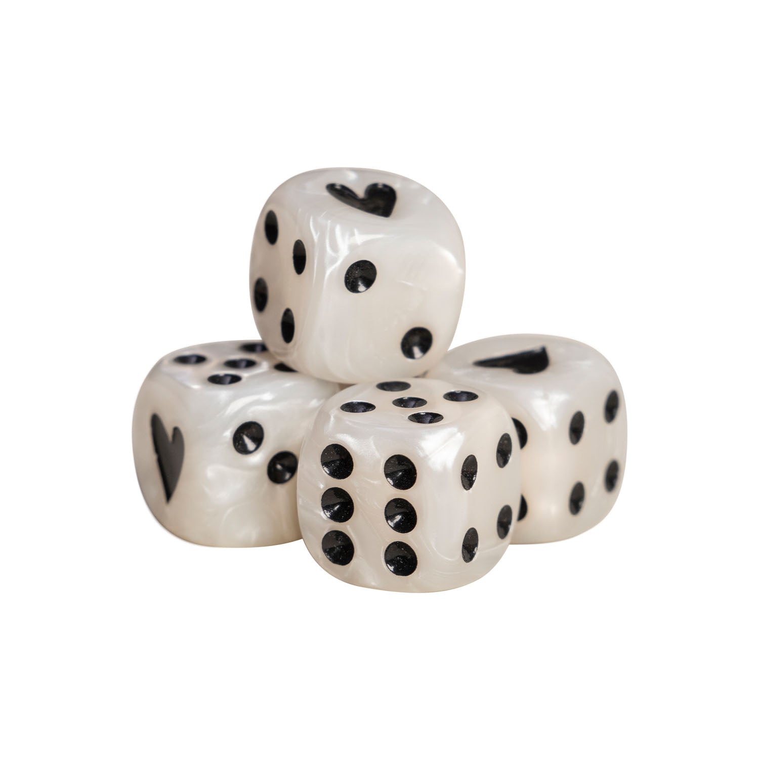 Würfelset Perlmutt von Eulenschnitt – stilvolle Spielwürfel mit Herz